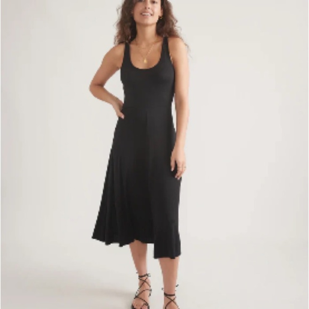 Marine Layer Lexi Ribbed Black Midi Dress